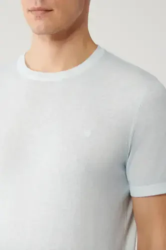 Men's Light Blue Crew Neck Garment Dyed T-shirt A41y5074-Light Blue - AVVA (1)