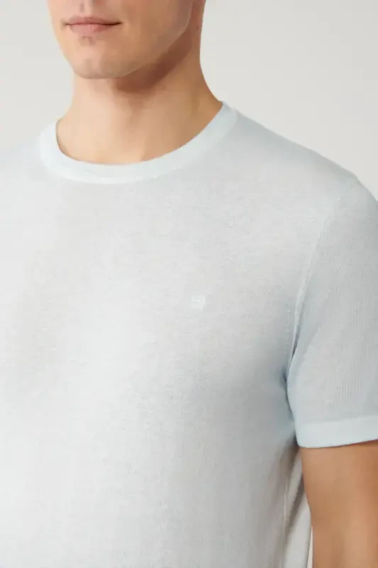 Men's Light Blue Crew Neck Garment Dyed T-shirt A41y5074-Light Blue - 2