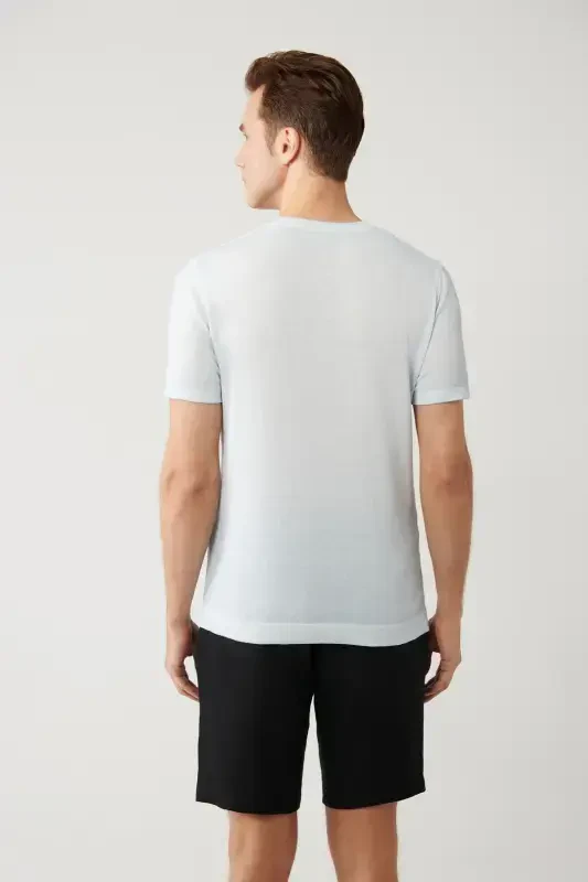 Men's Light Blue Crew Neck Garment Dyed T-shirt A41y5074-Light Blue - 4