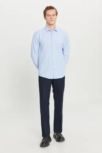 Men's Light Blue Easy Iron Non-Iron Slim Fit Narrow Cut Classic Collar Cotton Shirt-Light Blue - AC&CO / ALTINYILDIZ CLASSICS (1)