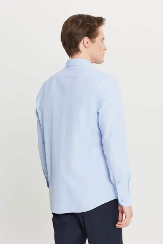Men's Light Blue Easy Iron Non-Iron Slim Fit Narrow Cut Classic Collar Cotton Shirt-Light Blue - 7