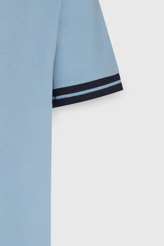 Men's Light Blue Slim Fit Narrow Cut 100% Cotton Wrinkle-Free Polo Neck T-Shirt - 10