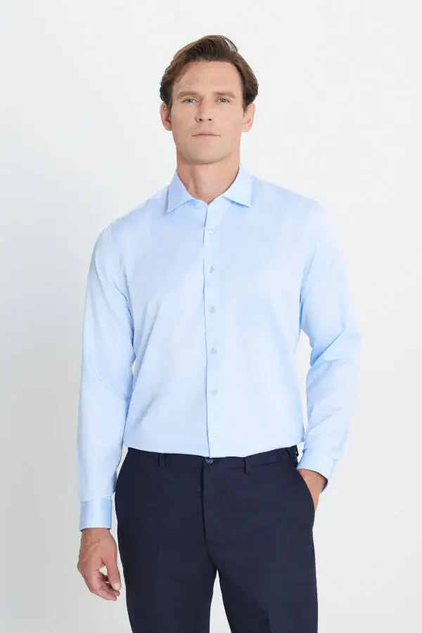 Men's Light Blue Slim Fit Narrow Cut Classic Collar %10 - 1