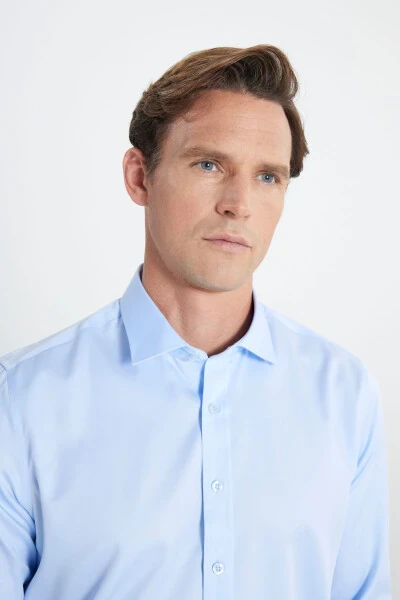 Men's Light Blue Slim Fit Narrow Cut Classic Collar %10 - 4