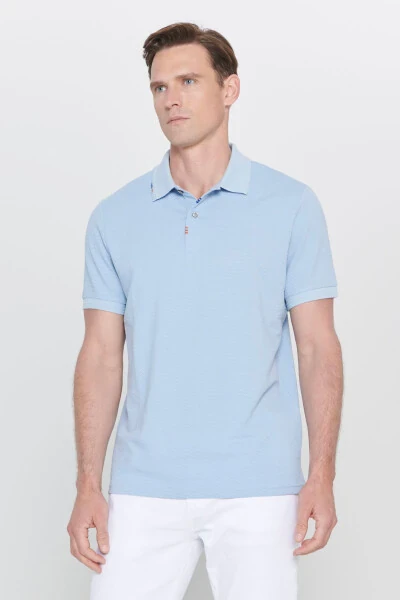 Men's Light Blue Slim Fit Narrow Cut Polo Neck Printed Cotton T-shirt - ALTINYILDIZ CLASSICS