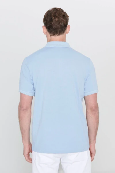 Men's Light Blue Slim Fit Narrow Cut Polo Neck Printed Cotton T-shirt - 5