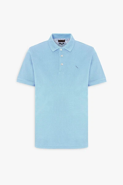 Men's Light Blue Slim Fit Polo Collar 100% Cotton Short Sleeve T-Shirt - 6
