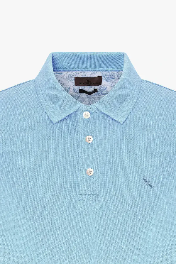 Men's Light Blue Slim Fit Polo Collar 100% Cotton Short Sleeve T-Shirt - 7