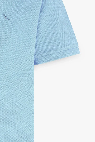 Men's Light Blue Slim Fit Polo Collar 100% Cotton Short Sleeve T-Shirt - 8