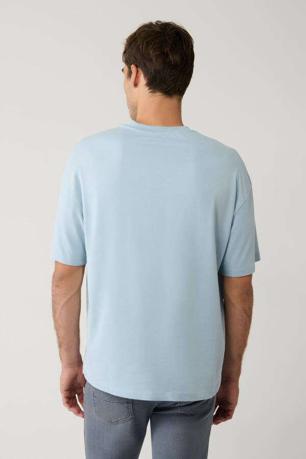 Men's Light Blue T-shirt Polo Collar Printed Cotton Oversize E001037 - 18