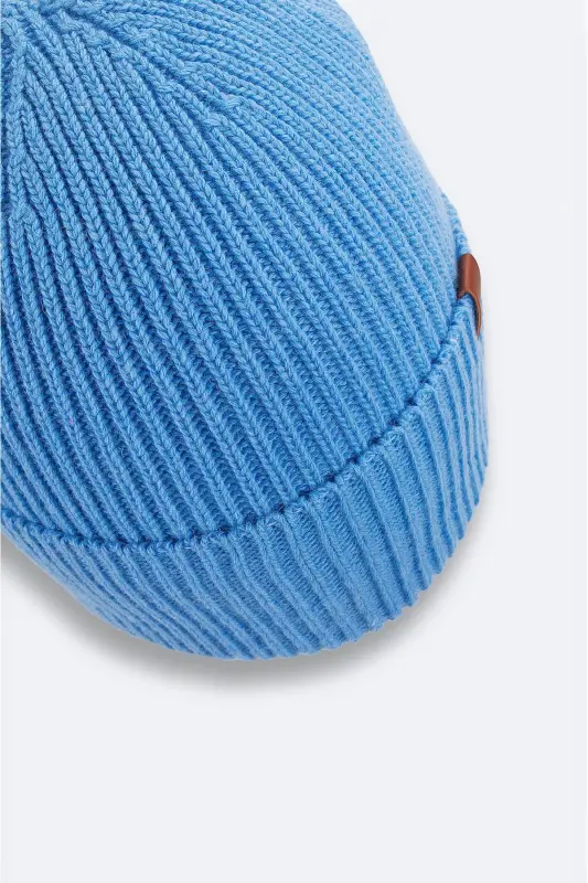 Men's Light Blue Wool Blend Logo Ribbed Beanie B009200 - Light Blue - 3