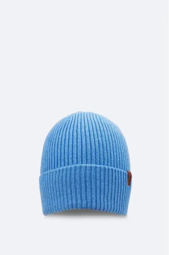 Men's Light Blue Wool Blend Logo Ribbed Beanie B009200 - Light Blue 