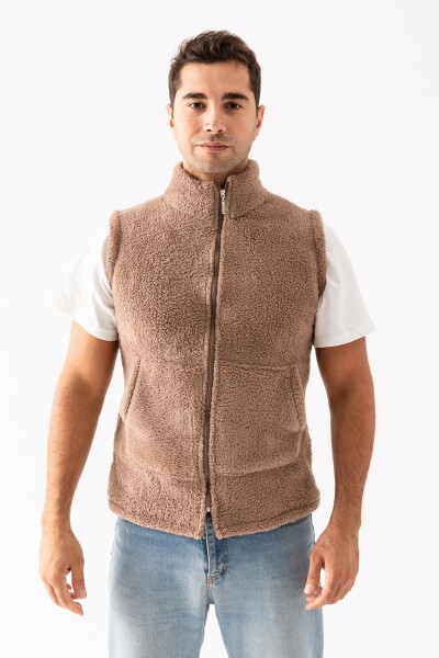 Men's light brown plush vest. - 1