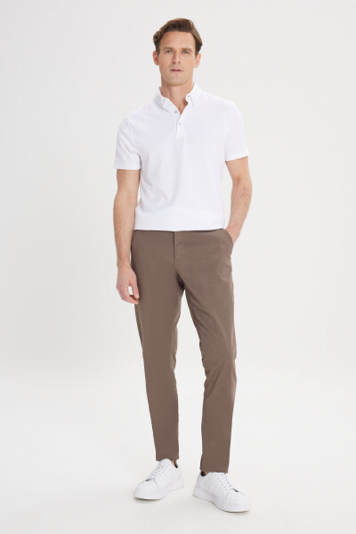 Men's Light Brown Slim Fit Narrow Cut Cotton Side Pocket Elastic Chino Pants - 11