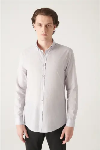 Men's Light Gray 100% Cotton Fine Soft Touch Button-Down Collar Shirt E002206-Light Gray - 1