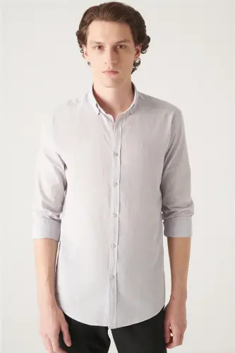 Men's Light Gray 100% Cotton Fine Soft Touch Button-Down Collar Shirt E002206-Light Gray - 3