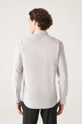 Men's Light Gray 100% Cotton Fine Soft Touch Button-Down Collar Shirt E002206-Light Gray - 4