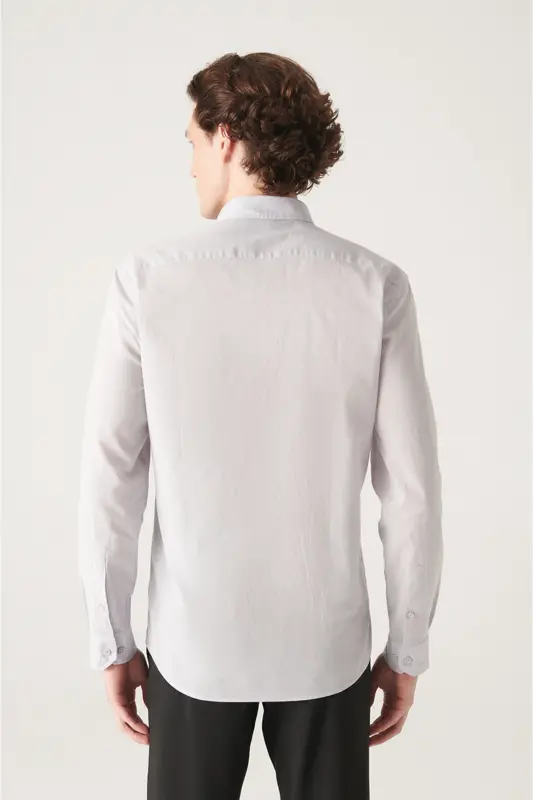 Men's Light Gray 100% Cotton Fine Soft Touch Button-Down Collar Shirt E002206-Light Gray - 4