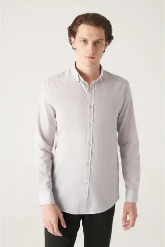 Men's Light Gray 100% Cotton Fine Soft Touch Button-Down Collar Shirt E002206-Light Gray - 6