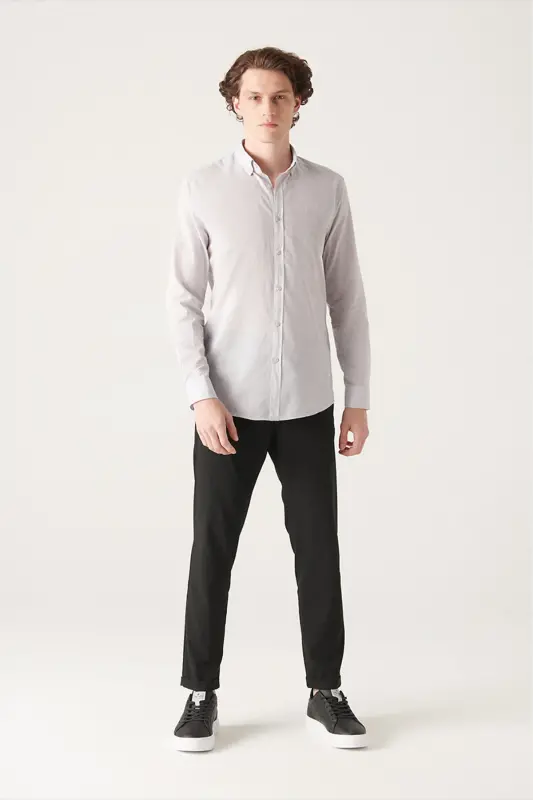 Men's Light Gray 100% Cotton Fine Soft Touch Button-Down Collar Shirt E002206-Light Gray - 7