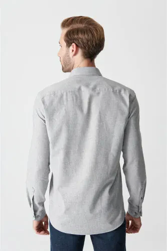 Men's Light Gray Basic Button-Down Collar Cotton Shirt E - 4