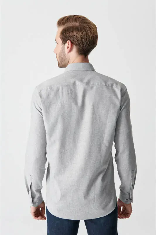 Men's Light Gray Basic Button-Down Collar Cotton Shirt E - 4