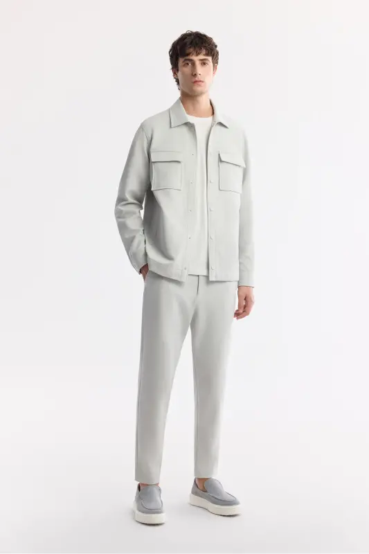 Men's Light Gray Classic Collar Double Pocket Flap Jersey - 5