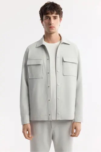 Men's Light Gray Classic Collar Double Pocket Flap Jersey - 6