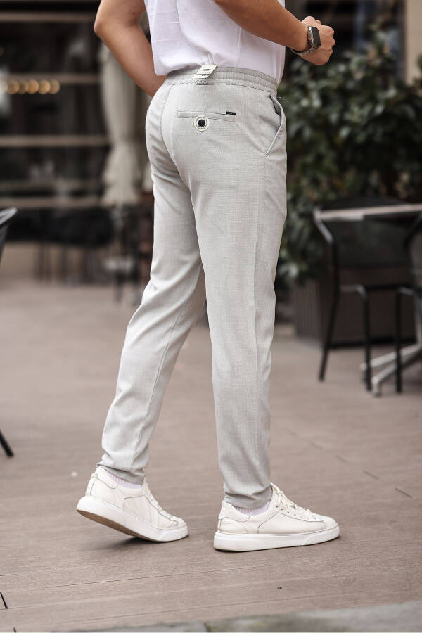 Men's Light Gray Jogger Cut Elastic Waistband Stretchy Lycra Slim Fit Fabric Trousers - 4