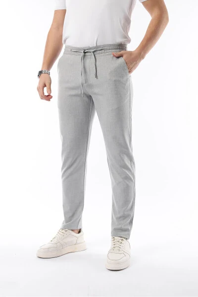Men's Light Gray Jogger Cut Elastic Waistband Stretchy Lycra Slim Fit Fabric Trousers - İDS COLLECTİON