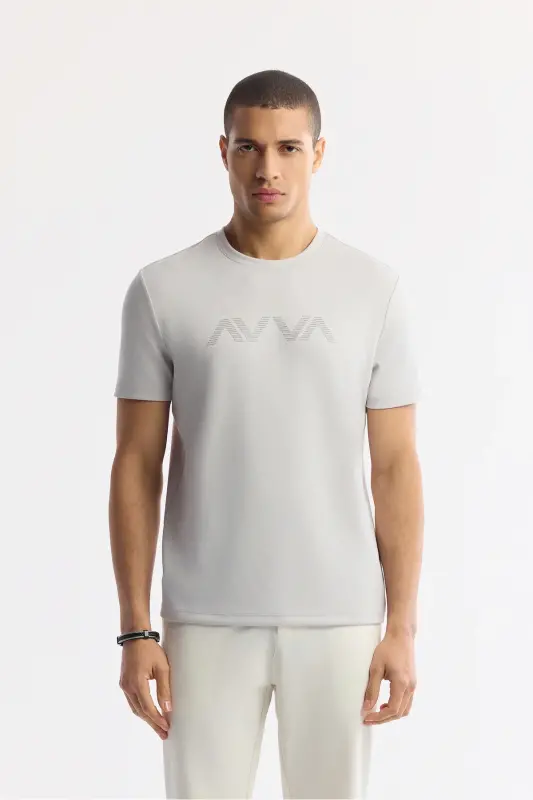 Men's Light Gray Printed Crew Neck Interlock T-Shirt A41Y1174-Light Gray - AVVA