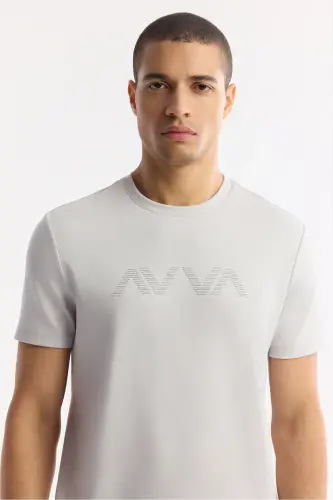 Men's Light Gray Printed Crew Neck Interlock T-Shirt A41Y1174-Light Gray - 2