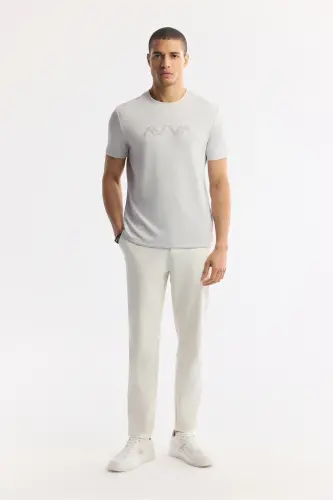 Men's Light Gray Printed Crew Neck Interlock T-Shirt A41Y1174-Light Gray - 5