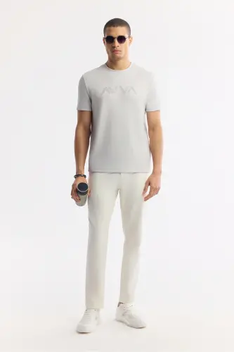 Men's Light Gray Printed Crew Neck Interlock T-Shirt A41Y1174-Light Gray - 7