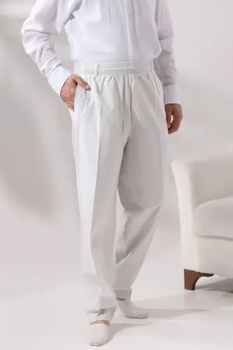 Men's Light Gray Relaxed Fit Drawstring Waist Linen Ihram Pants 