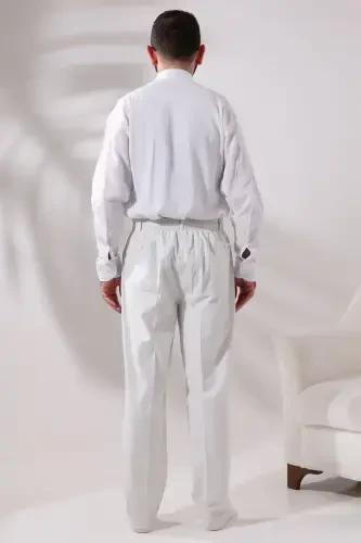 Men's Light Gray Relaxed Fit Drawstring Waist Linen Ihram Pants - 7