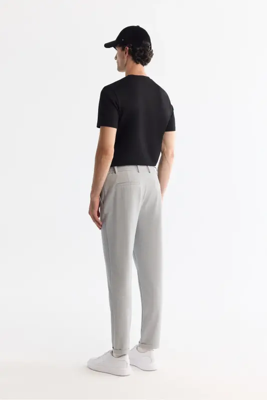 Men's Light Gray Slim Fit Elastic Side Textured Chino - 3