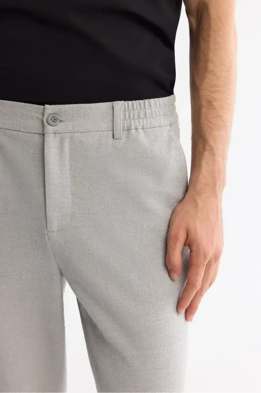 Men's Light Gray Slim Fit Elastic Side Textured Chino - 4
