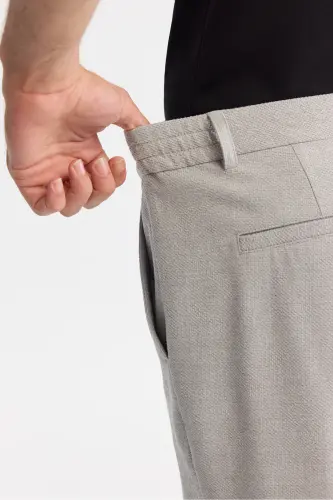 Men's Light Gray Slim Fit Elastic Side Textured Chino - 5