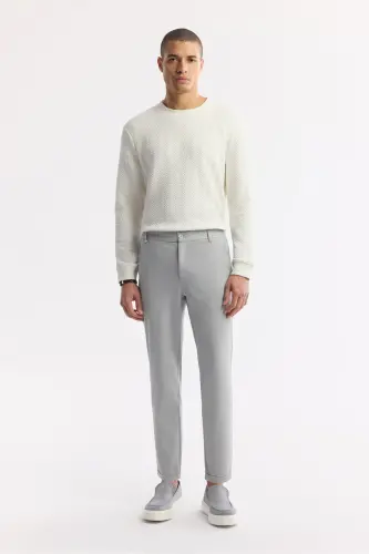 Men's Light Gray Slim Fit Elastic Waistband Bi-Stretch C 