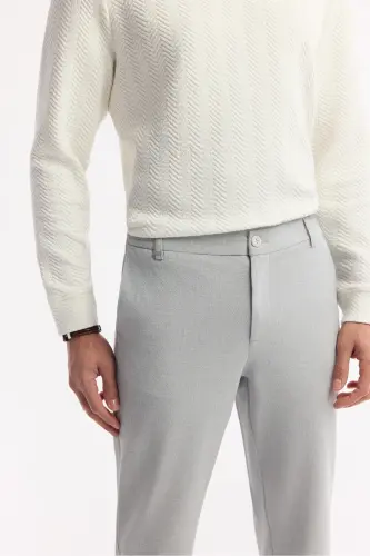 Men's Light Gray Slim Fit Elastic Waistband Bi-Stretch C - 4