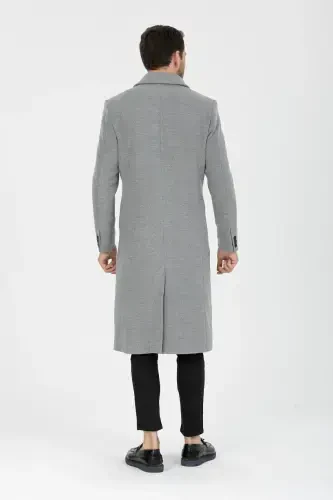 Men's Light Gray Slim Fit Long Wool Blend Overcoat & Coat with Shirt Collar - LIGHT GRAY - 7