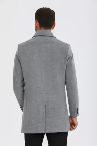Men's Light Gray Slim Fit Wool Blend Shirt Collar Overcoat - LIGHT GRAY - 7
