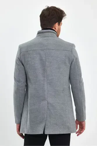 Men's Light Gray Slim Fit Wool Coat-GRAY - 7