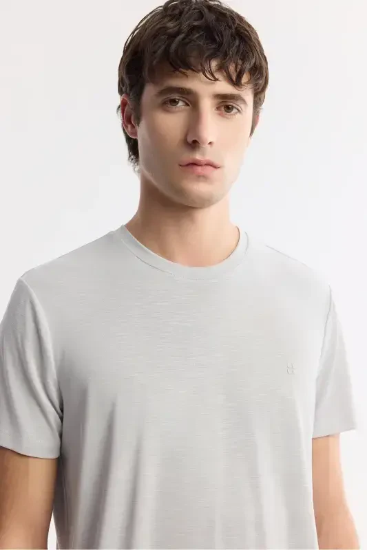 Men's Light Gray T-shirt Soft Touch Crew Neck Regular Fit B001031 - 2
