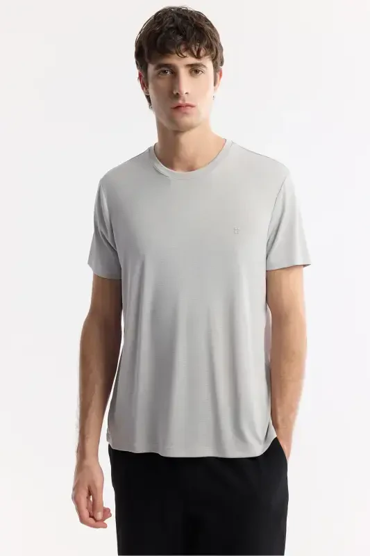 Men's Light Gray T-shirt Soft Touch Crew Neck Regular Fit B001031 - 5