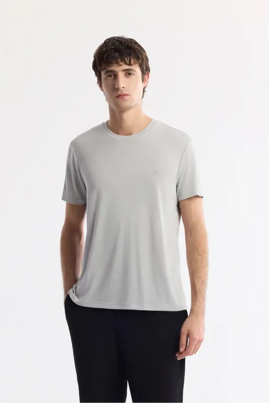 Men's Light Gray T-shirt Soft Touch Crew Neck Regular Fit B001031 - 1