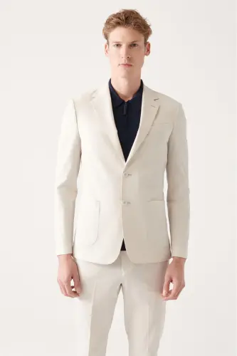 Men's Light Gray Waffle Textured Unlined Double Slit Jacket A31Y4012-Light Gray - 2