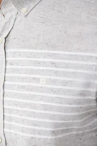 Men's Light Grey Button-Down Collar Striped Trimmed Linen Blend Regular Fit Shirt A41y2066 - 5