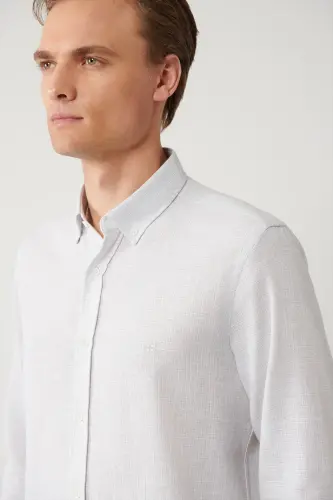 Men's Light Grey Button-Down Cotton Textured Regular Fit Shirt A41y2130 - AVVA (1)